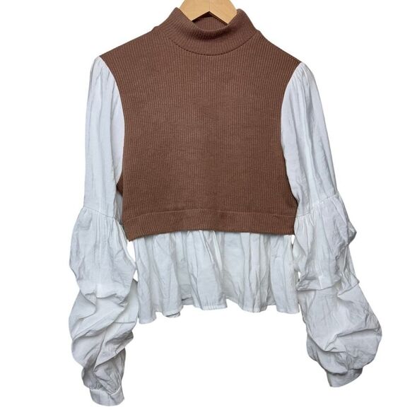 Anthropologie Ruffled Layer Top in Neutral Sz. M - Picture 3 of 6